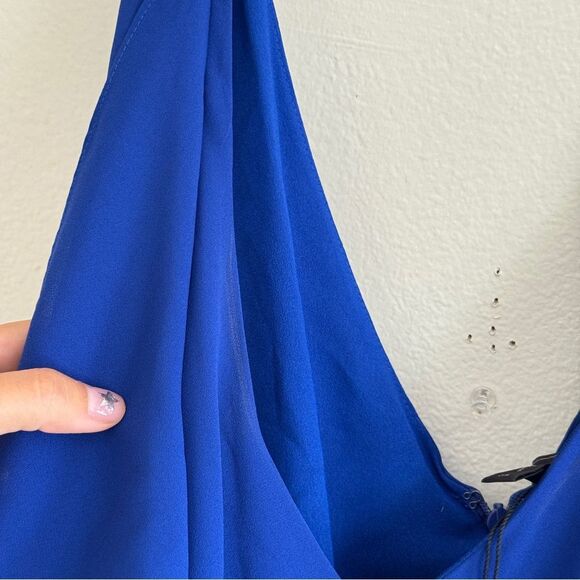 NWT BCBGMaxAzria Jessica Dress Waterfall ruffle handkerchief hem blue 4 - Picture 10 of 11